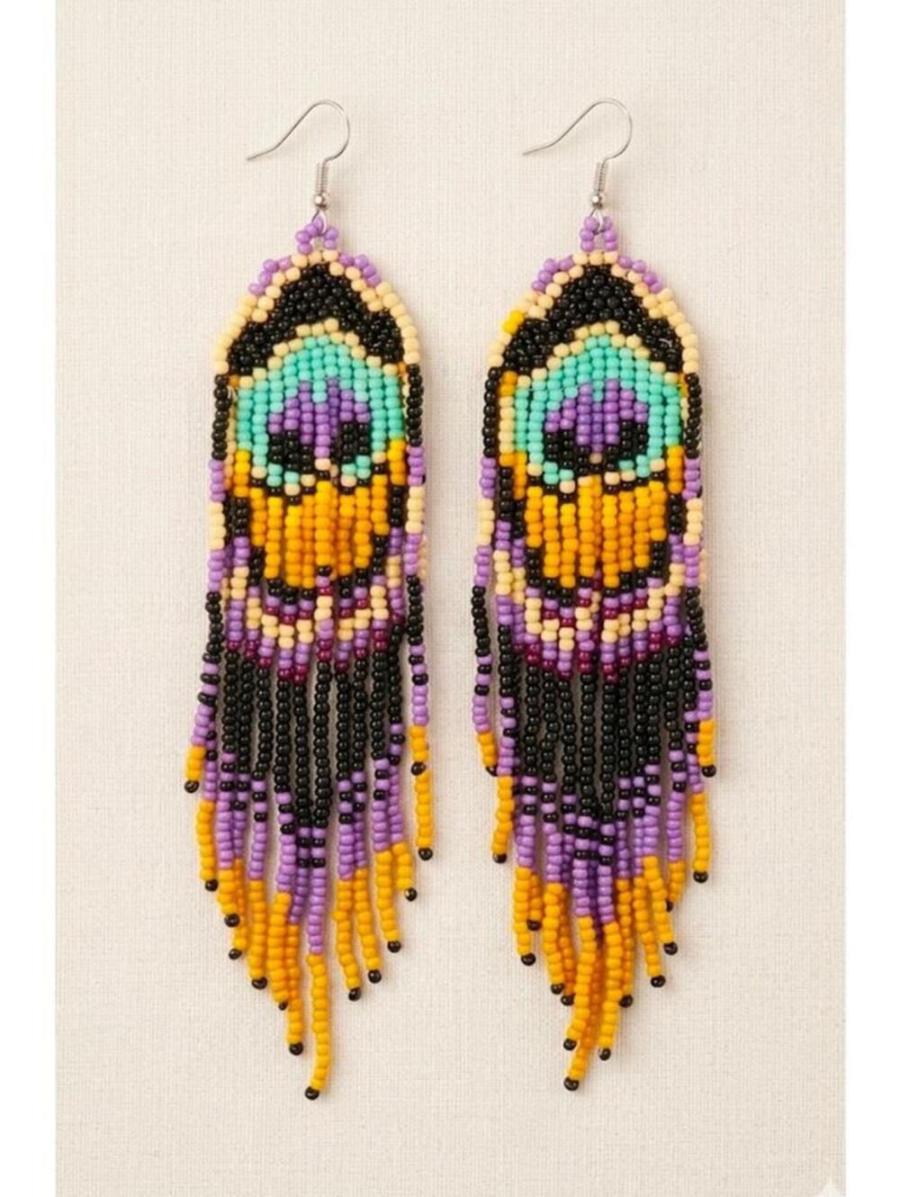 Peacock's Promenade Boho Beaded Fringe Earrings
